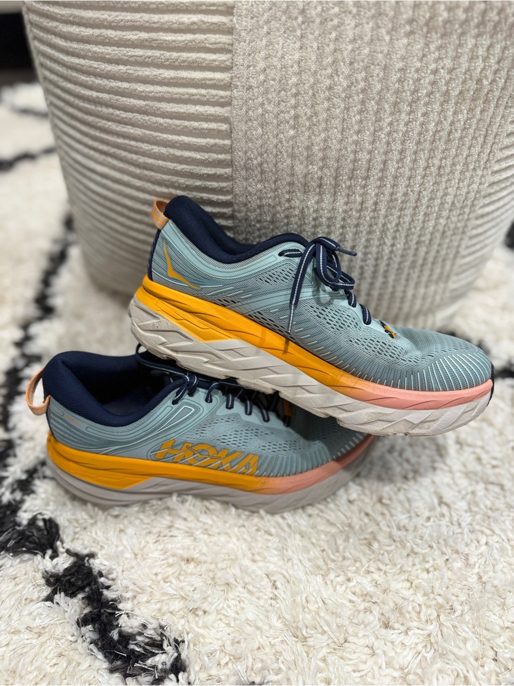 Hoka One One Bondi 7 Blue Haze Black Iris Womens Running Shoes Size 9 - Picture 2 of 14